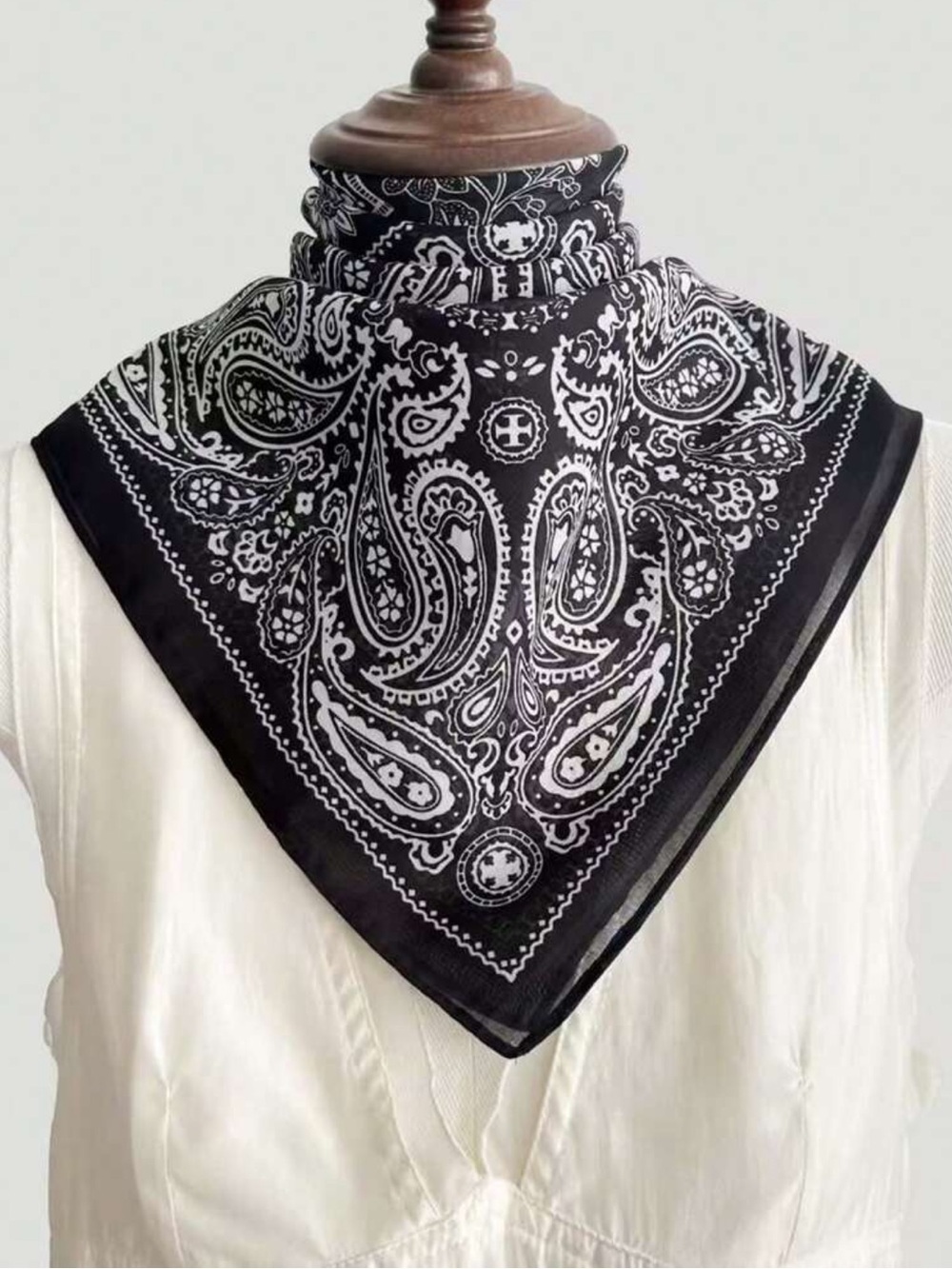 Black & White Paisley Bandana Scarf 27.5”